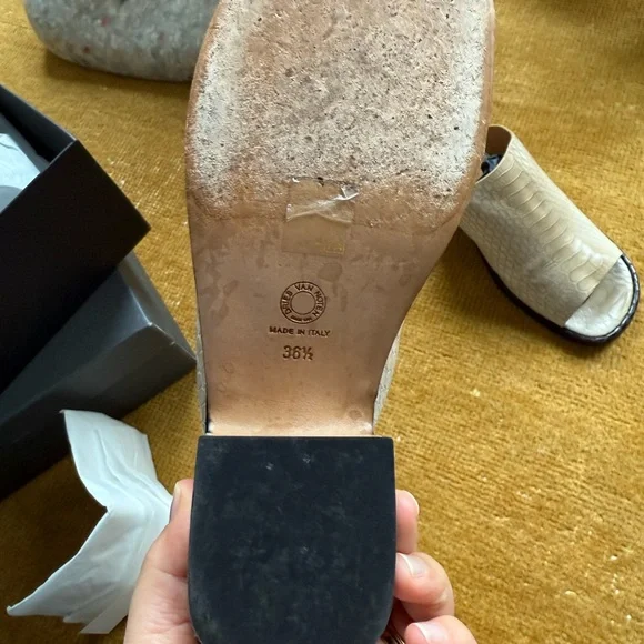 Dries Van Noten Cream & Dark Brown Croc-Embossed Mule Heels 6.5 36 1/2 - Picture 5 of 8